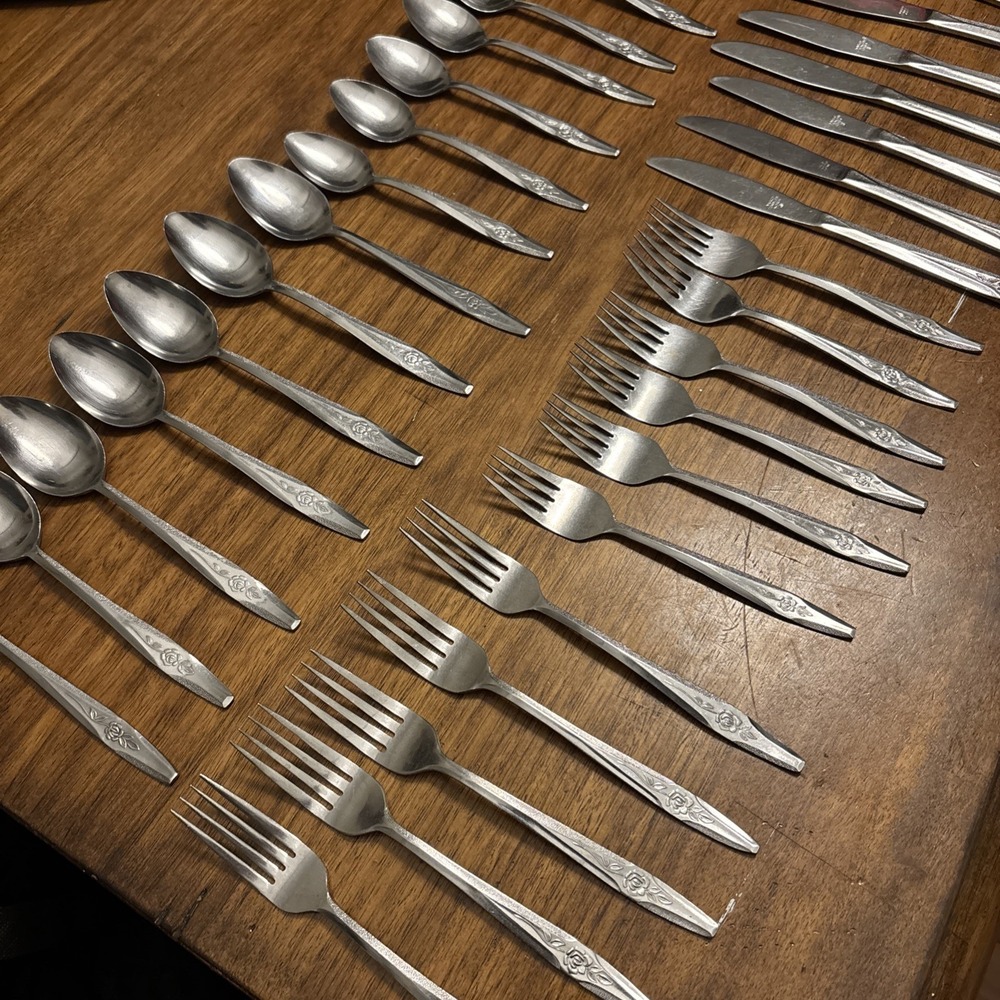 35 Pc. NASCO TEMPTATION Dinner Fork Spoon Knife Stainless Korea Single Rose